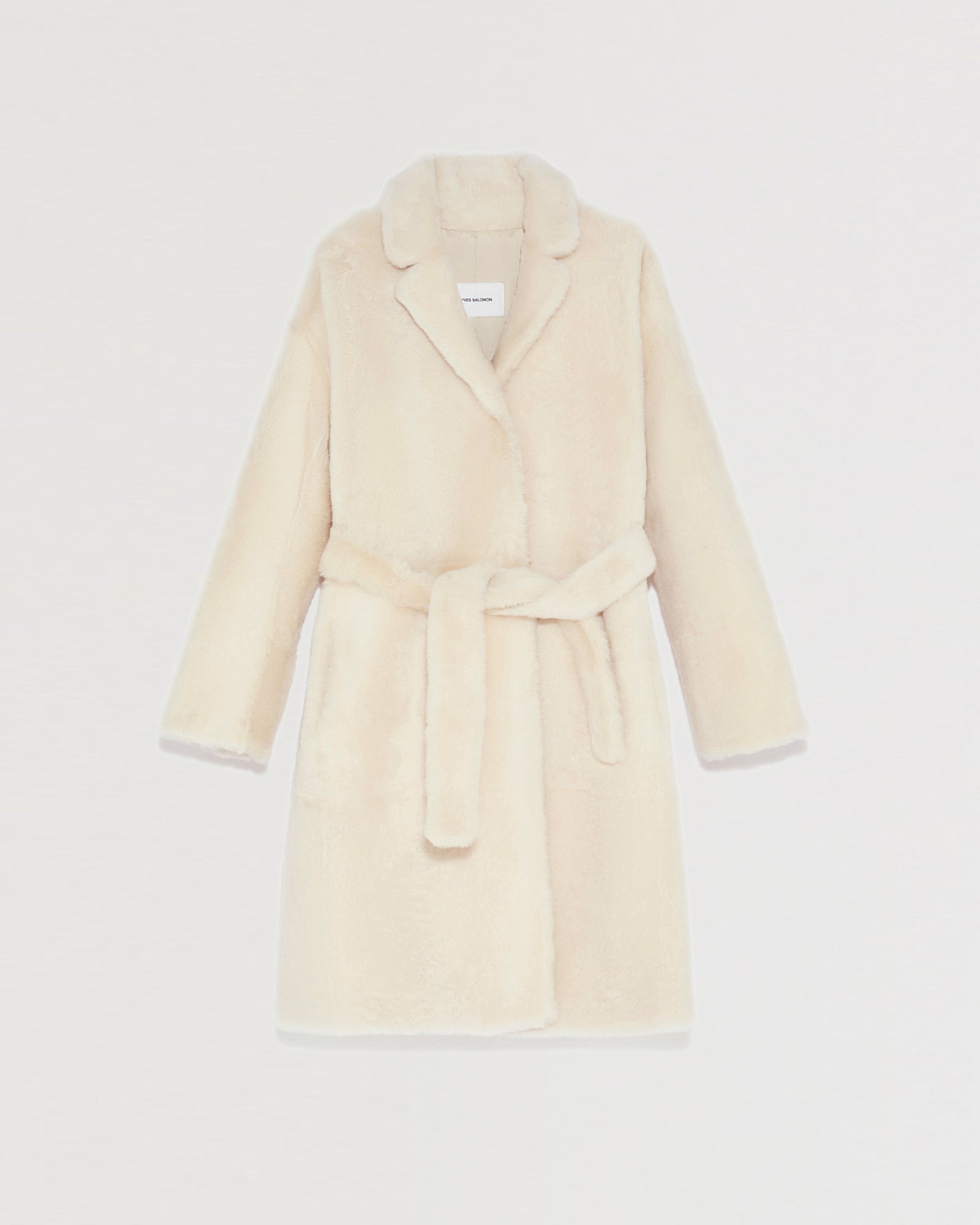 ジャケット・アウター laubeblanc Belted Wool long gilet Straight belted shearling coat - white - Yves Salomon – Yves