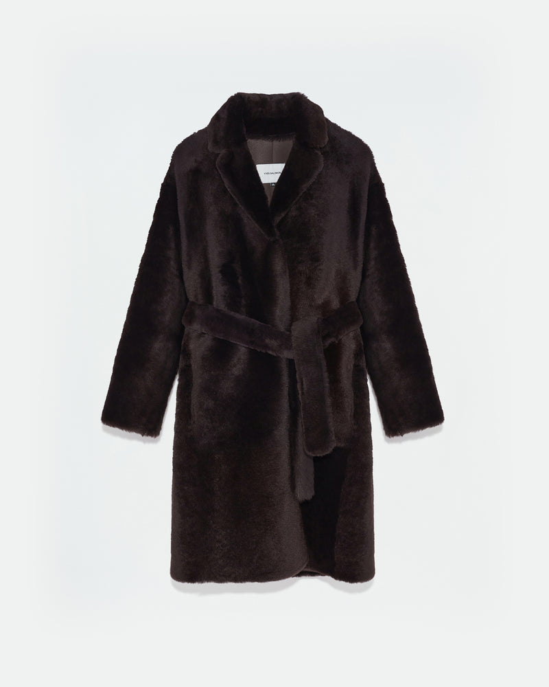 Belted shearling coat