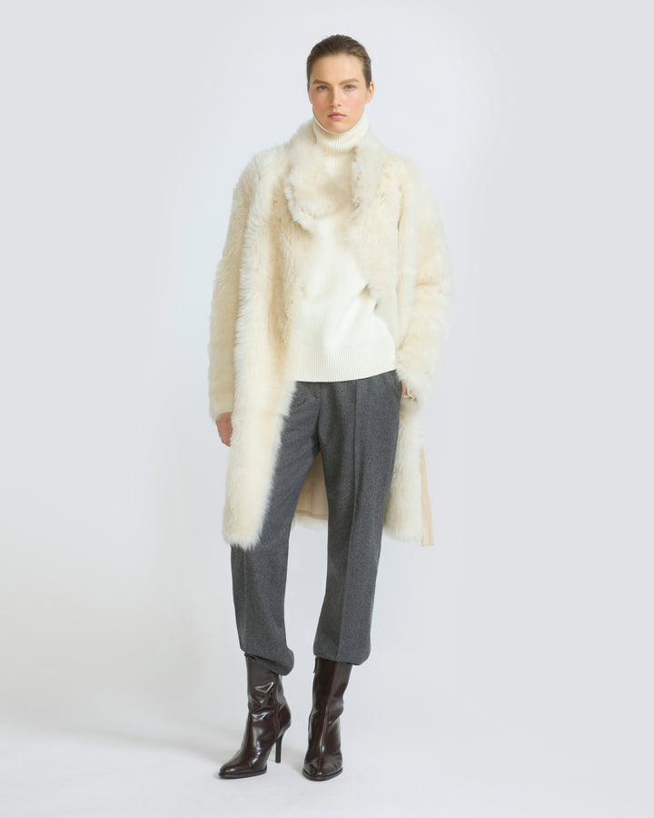Manteau réversible ceinturé en agneau de Toscane