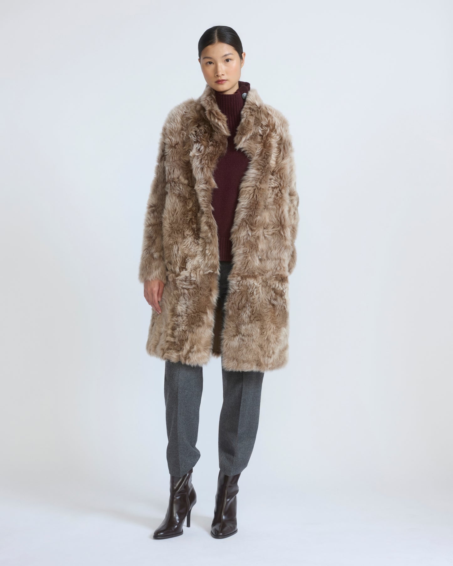 Manteau réversible ceinturé en agneau de Toscane