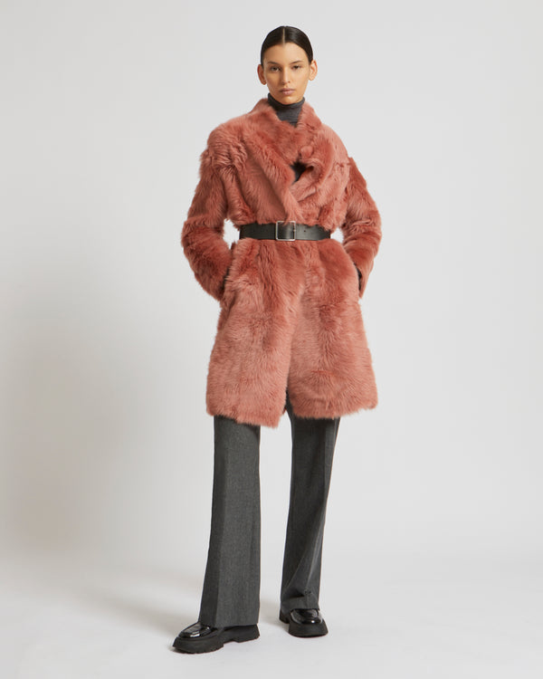 Reversible belted coat in Toscana lambskin