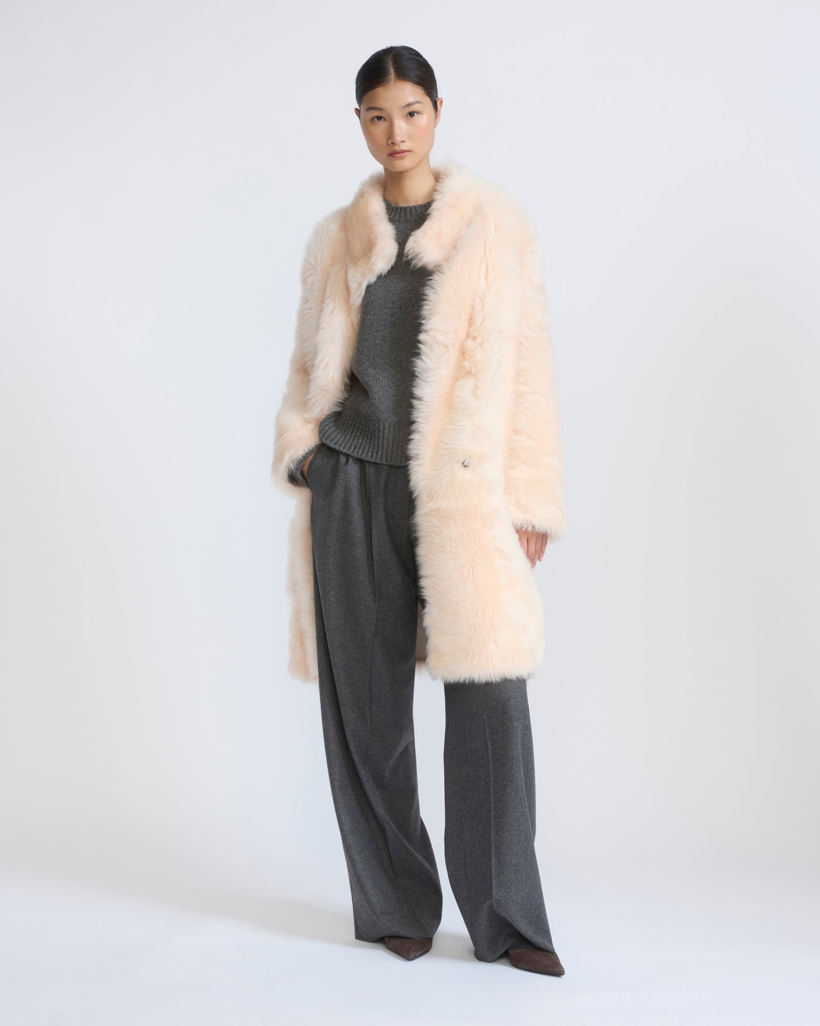 Manteau réversible ceinturé en agneau de Toscane
