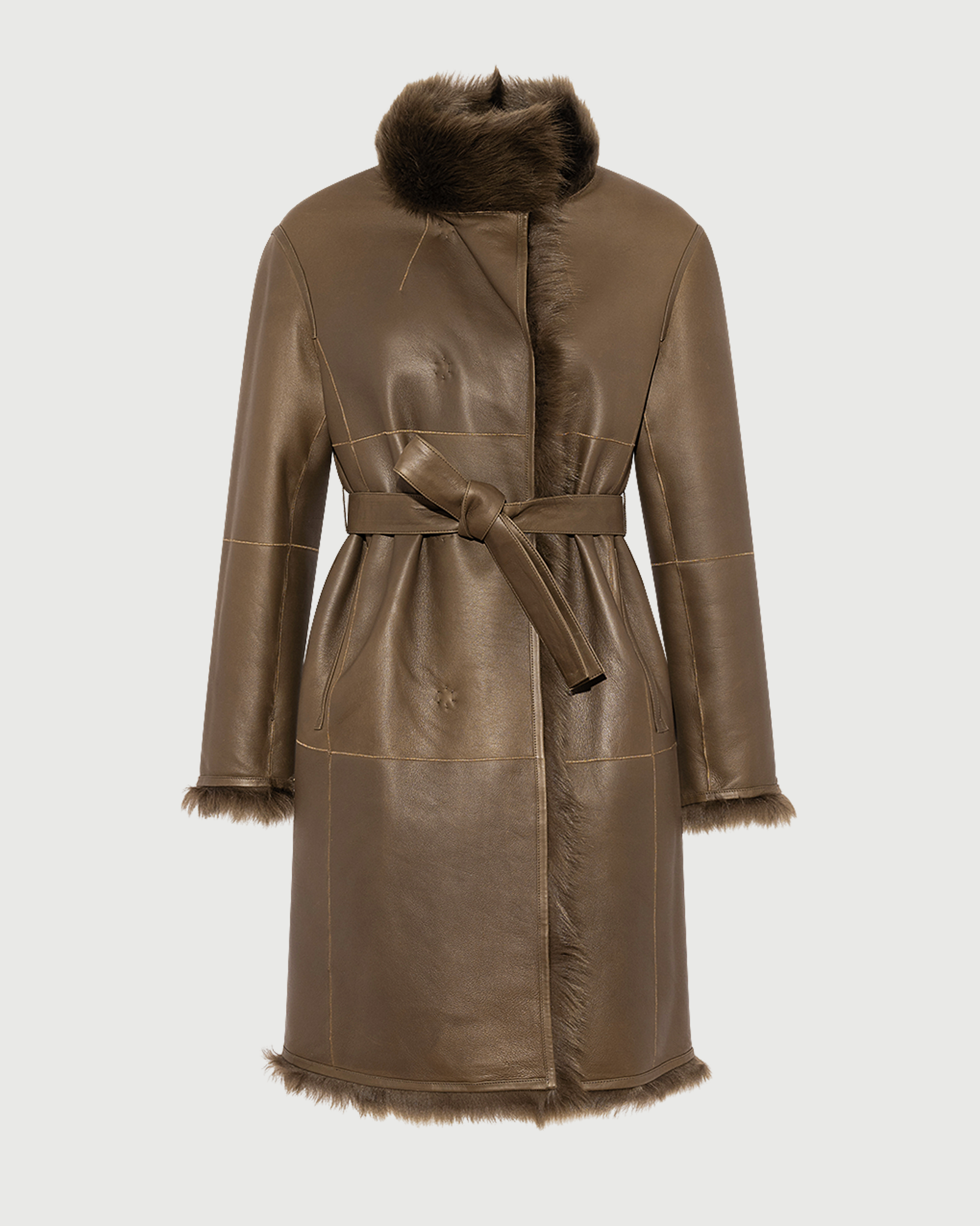 Manteau réversible ceinturé en agneau de Toscane- Yves Salomon - Nouvelle collection Automne Hiver