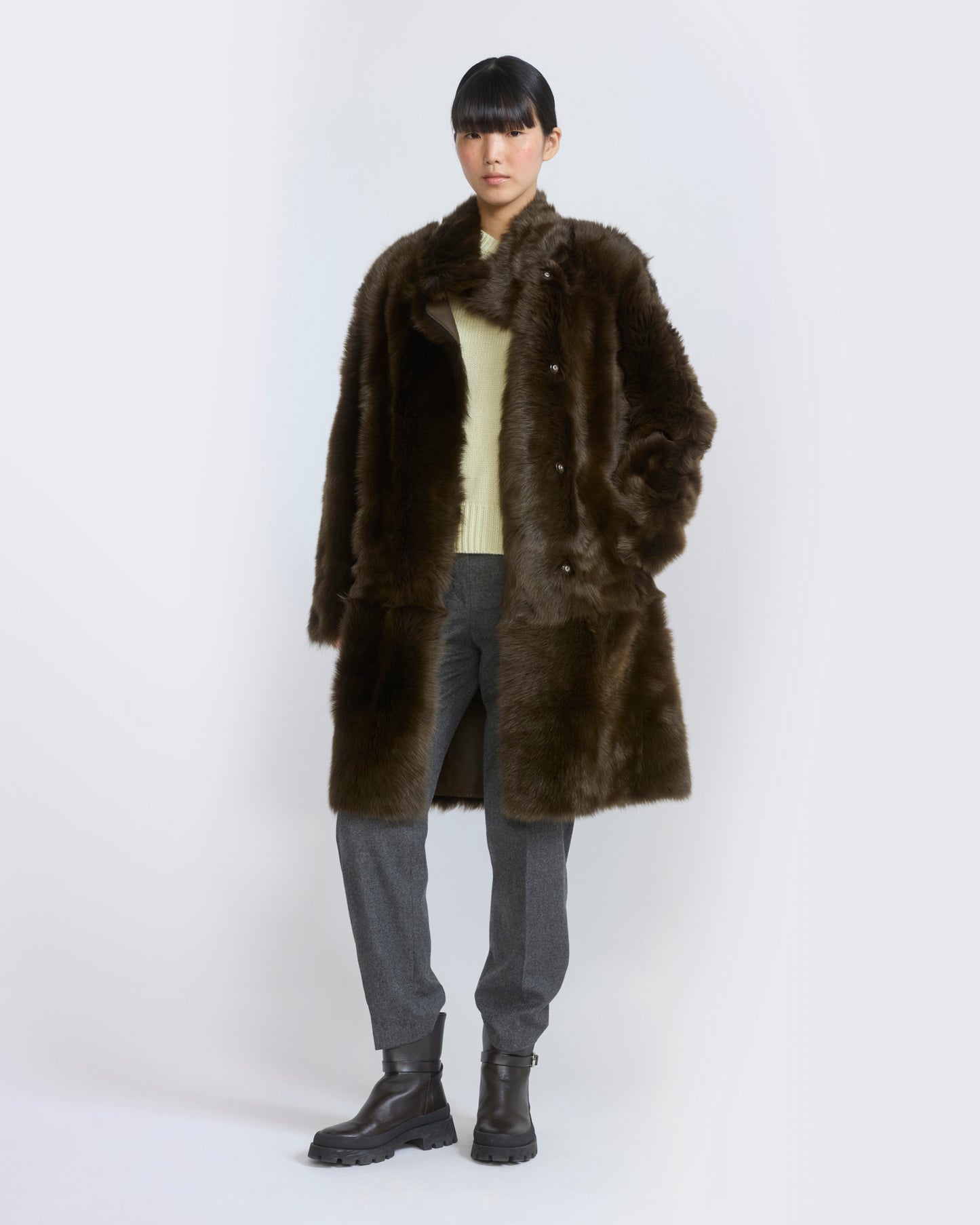 Manteau réversible ceinturé en agneau de Toscane