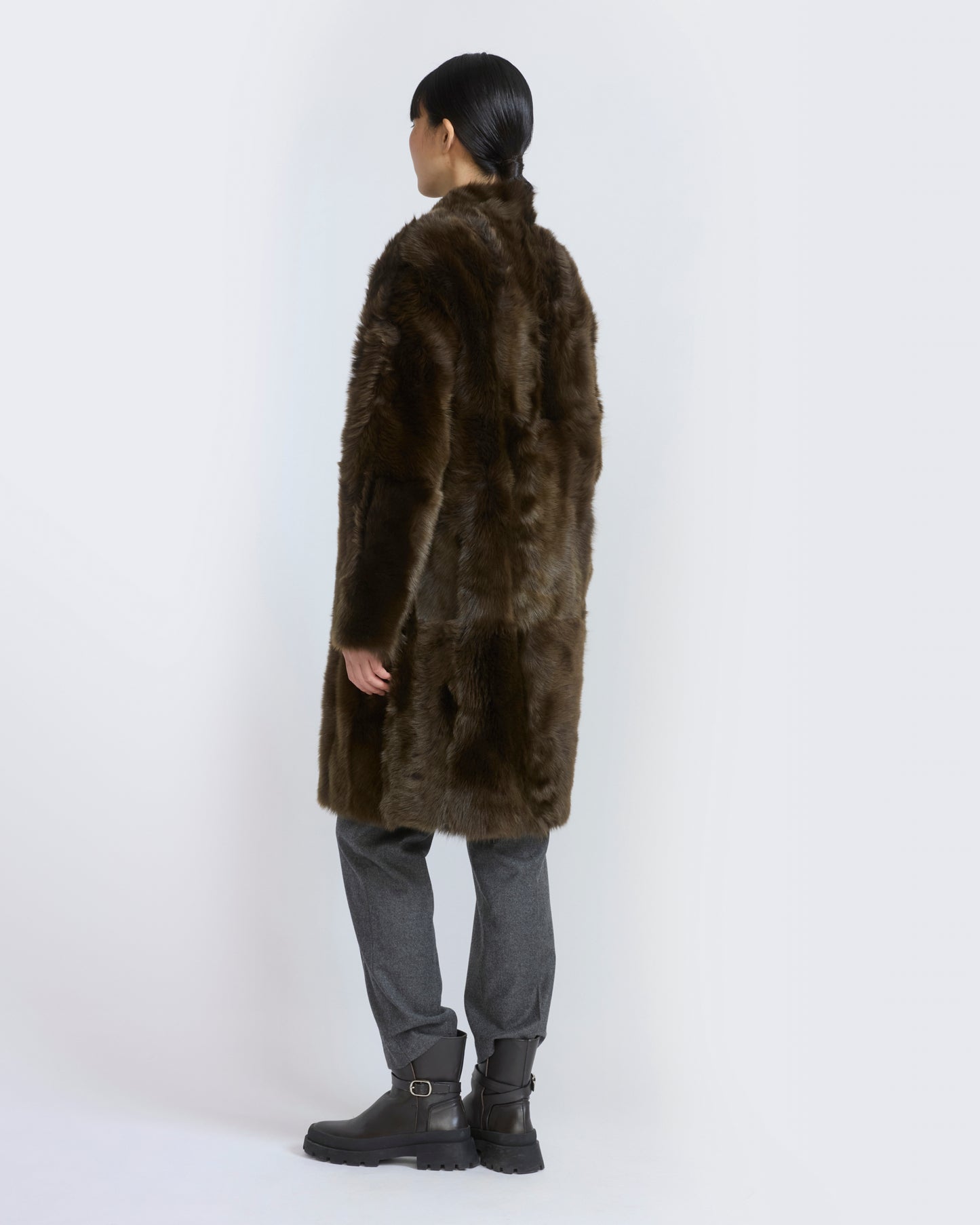 Manteau réversible ceinturé en agneau de Toscane