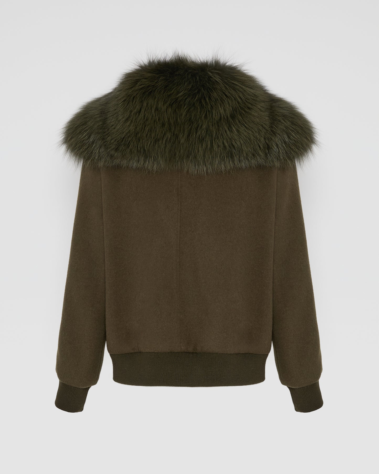 Veste courte en lainage cachemire avec col en fourrure de renard