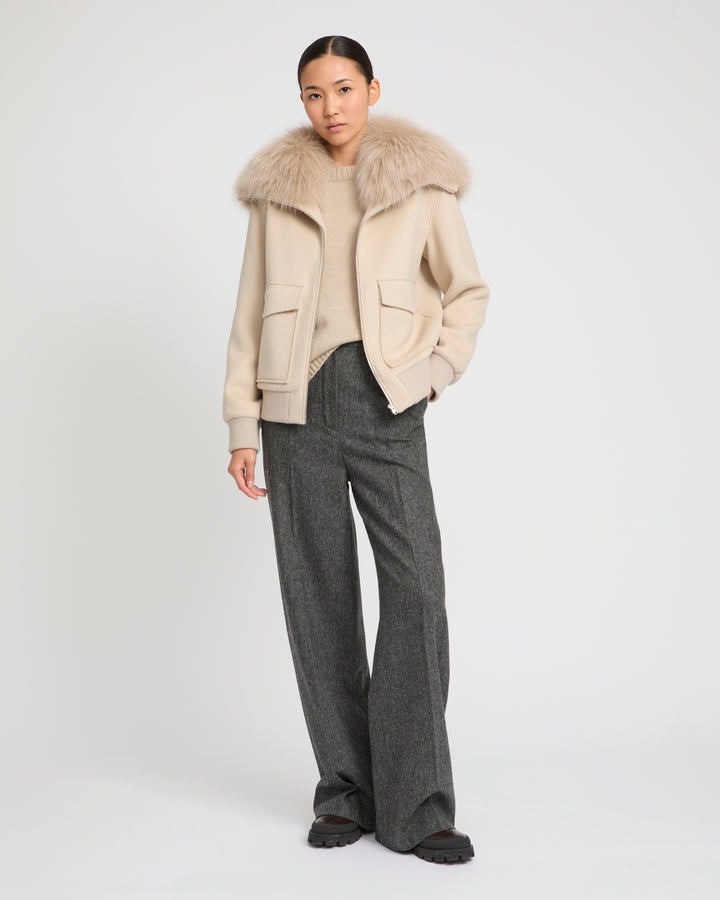 Cropped jacket in cashmere wool with fox fur collar