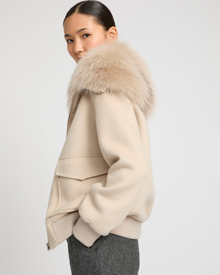 Cropped jacket in cashmere wool with fox fur collar