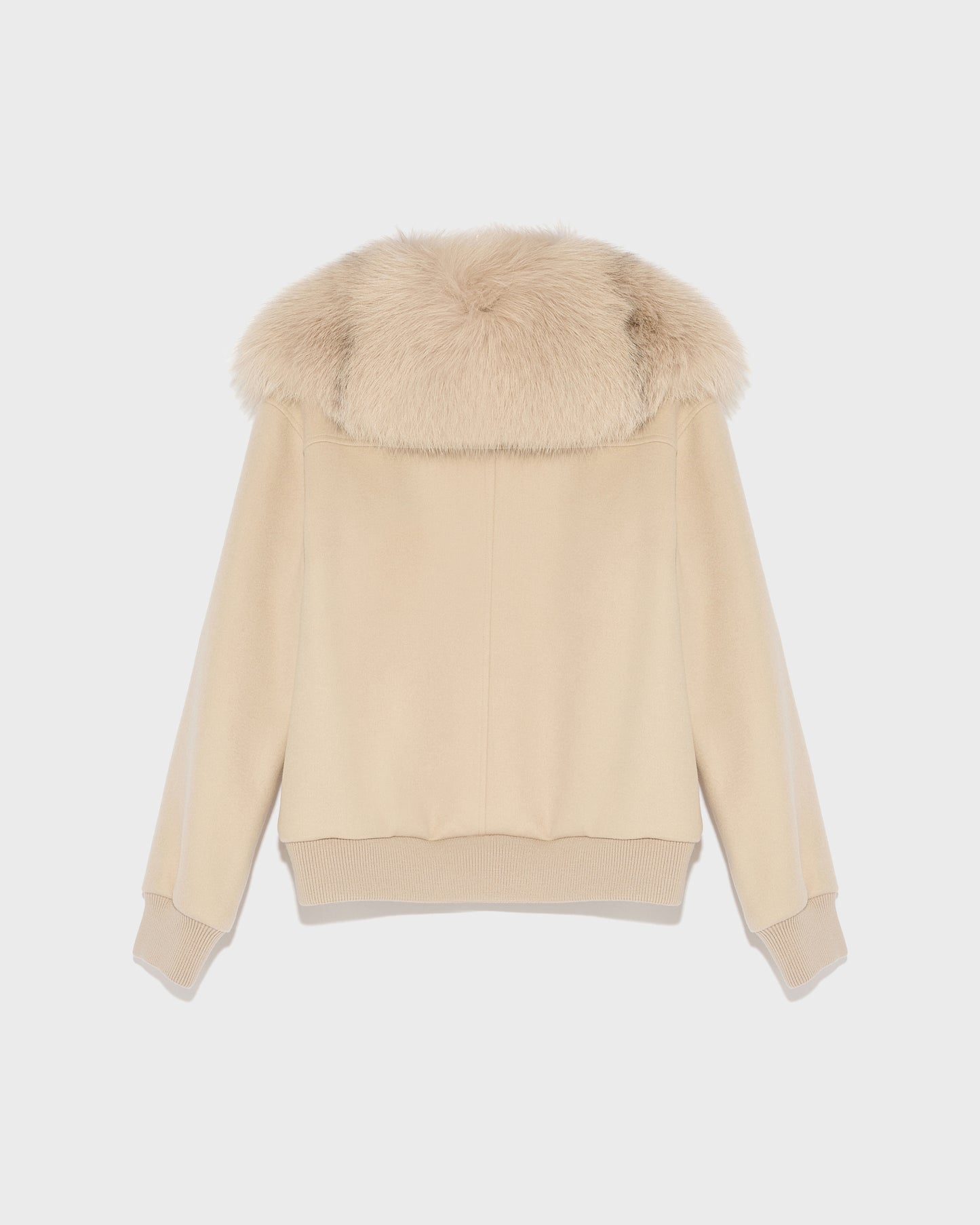 Veste courte en lainage cachemire avec col en fourrure de renard