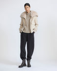 Cropped jacket in cashmere wool with fox fur collar