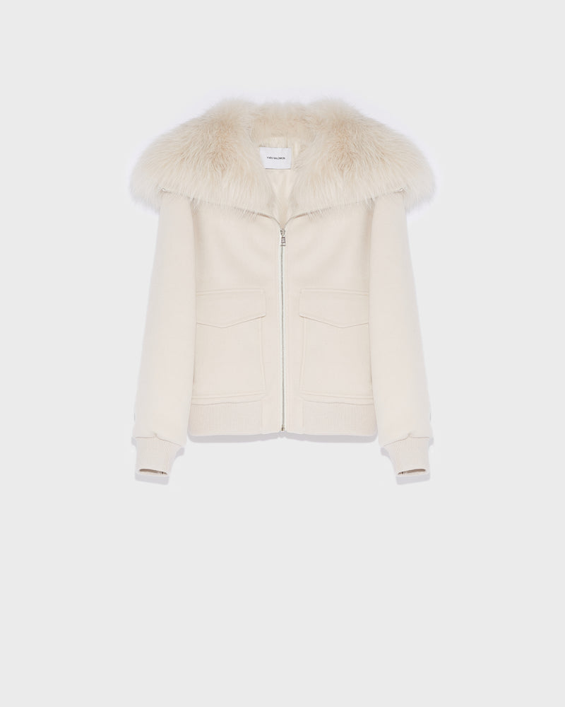 Cropped jacket in cashmere wool with fox fur collar