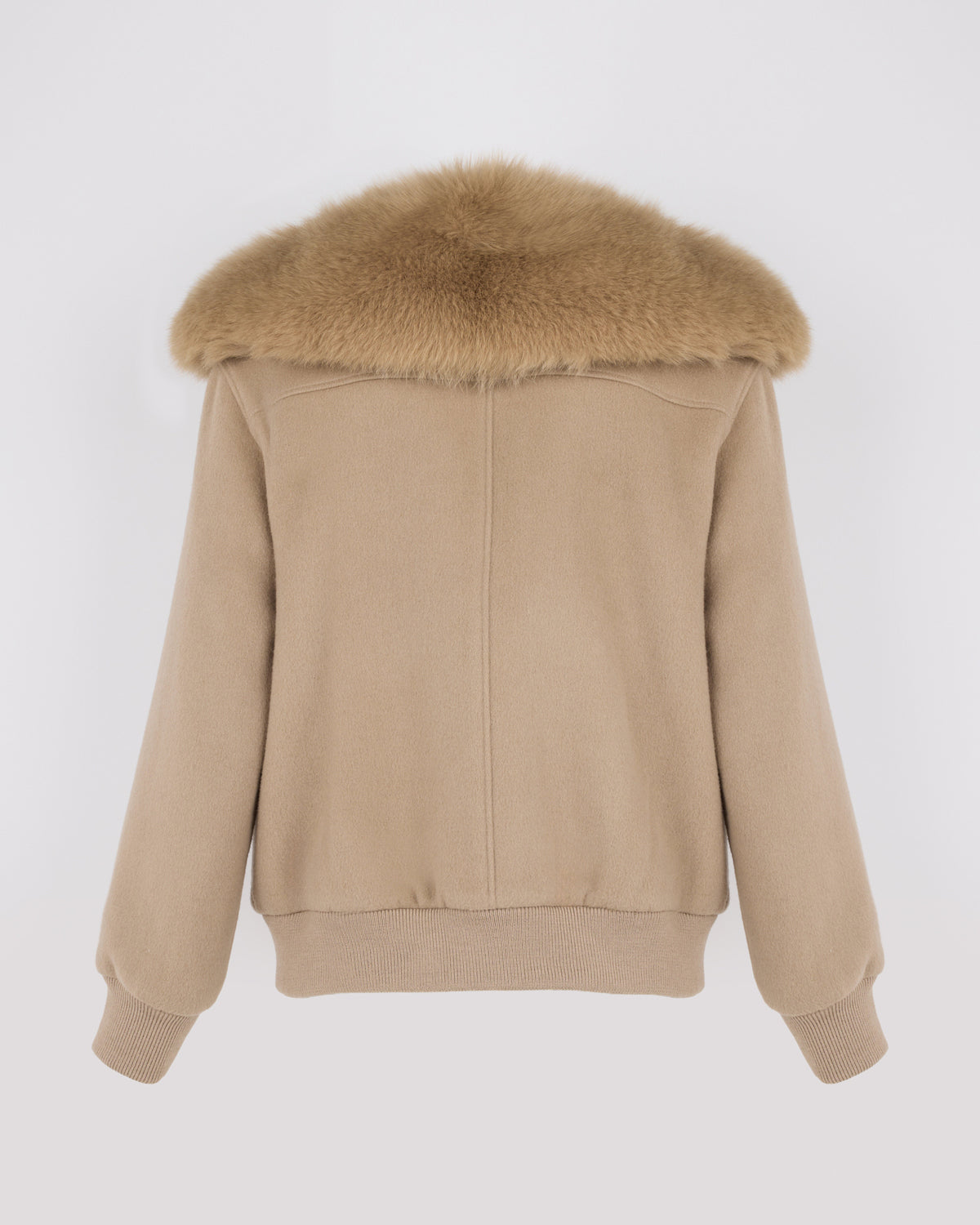 Veste courte en lainage cachemire avec col en fourrure de renard - Yves Salomon - Nouvelle collection Automne Hiver