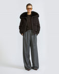 Cropped jacket in cashmere wool with fox fur collar