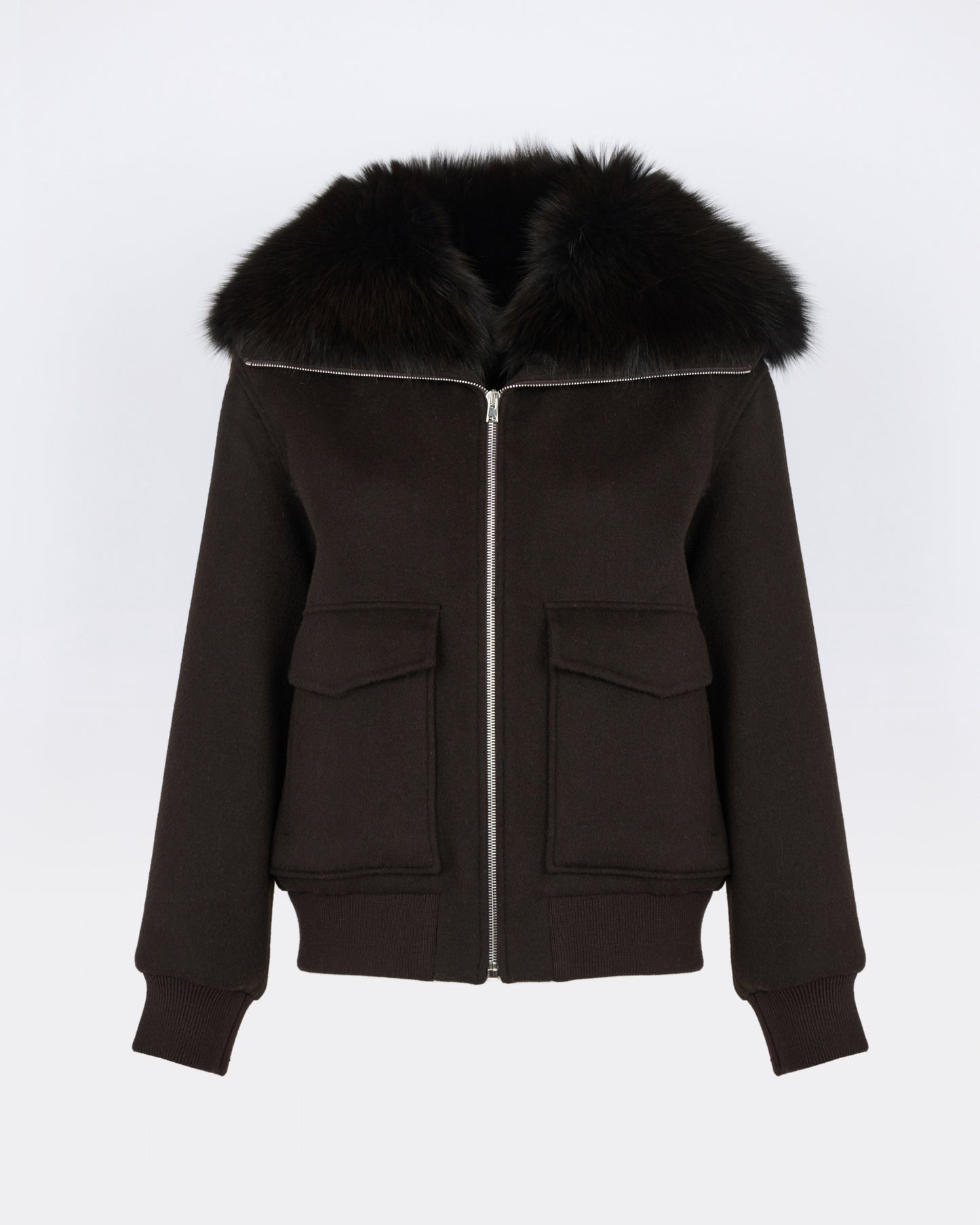 CARRY OVER : Veste courte en lainage cachemire avec col en fourrure de renard - Yves Salomon - Nouvelle collection Automne Hiver