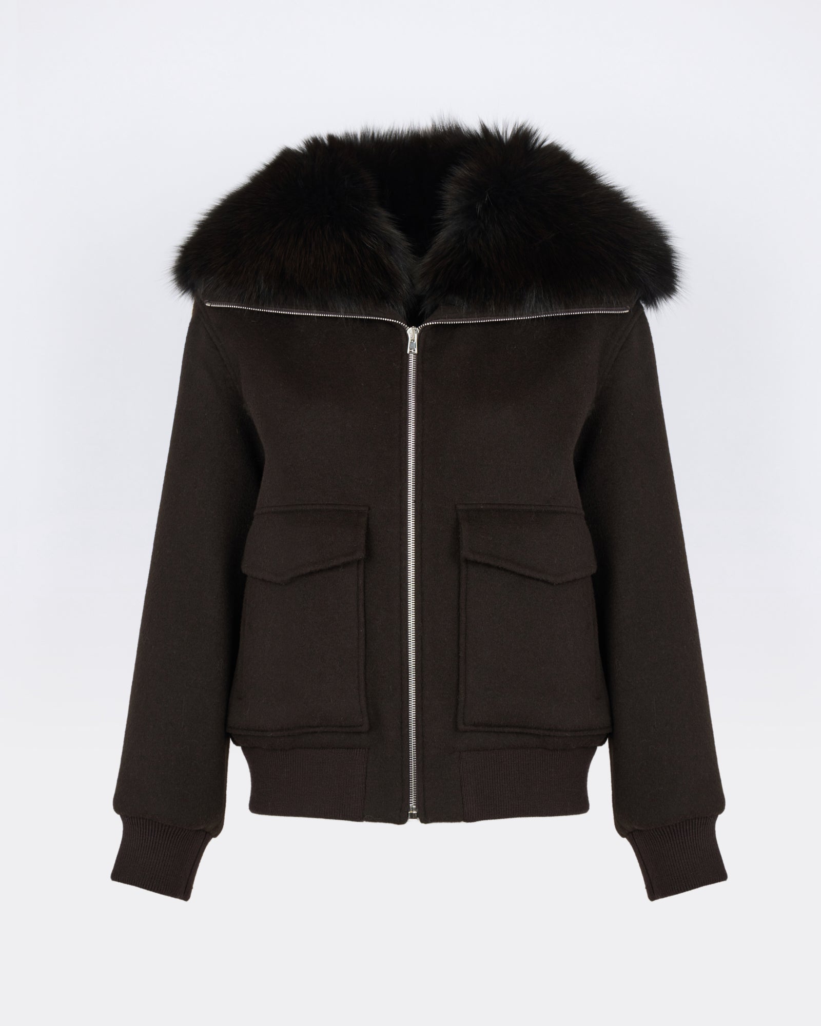 CARRY OVER : Veste courte en lainage cachemire avec col en fourrure de renard - Yves Salomon - Nouvelle collection Automne Hiver