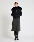 Veste courte en lainage cachemire avec col en fourrure de renard