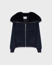 Veste courte en lainage cachemire avec col en fourrure de renard