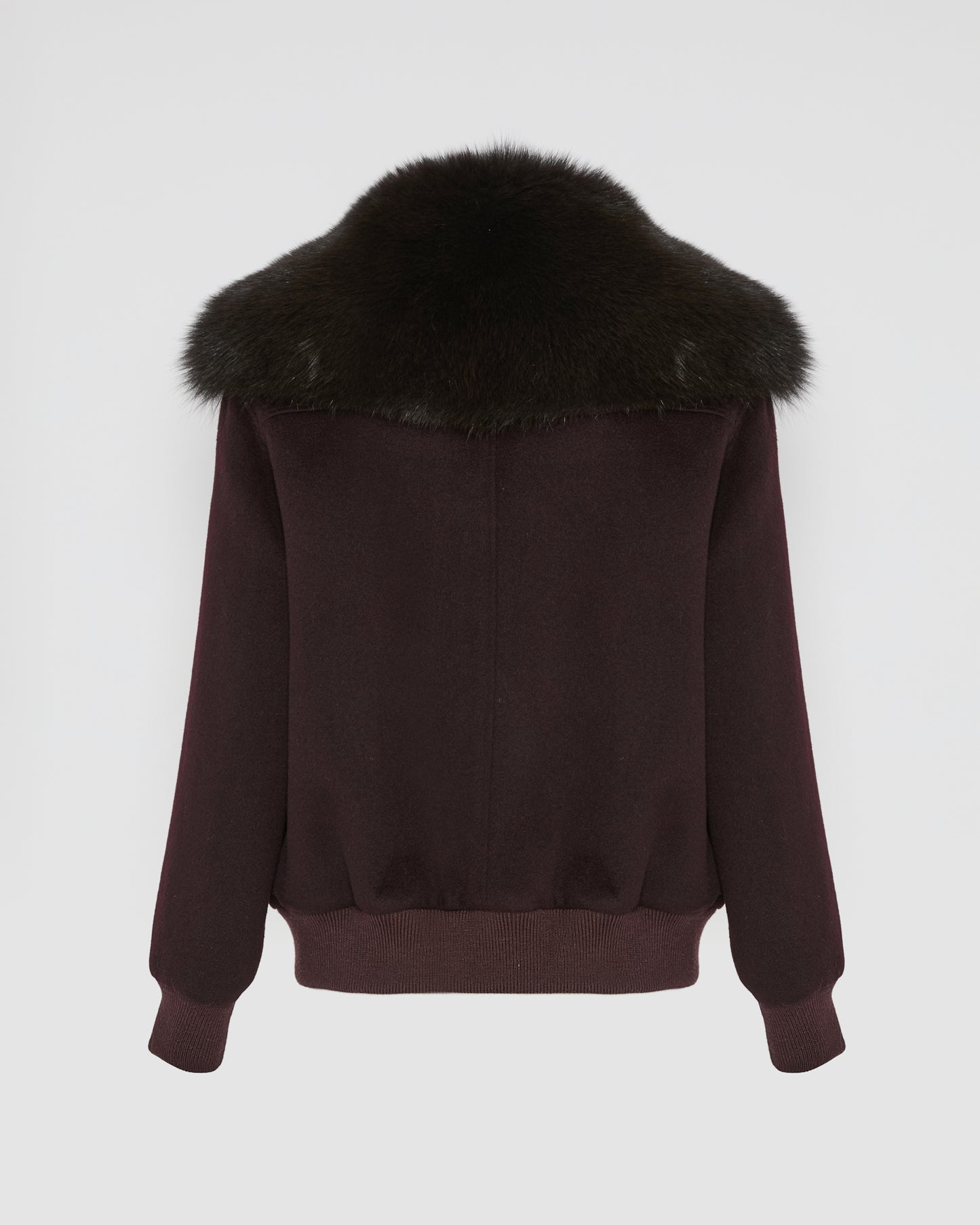 Veste courte en lainage cachemire avec col en fourrure de renard