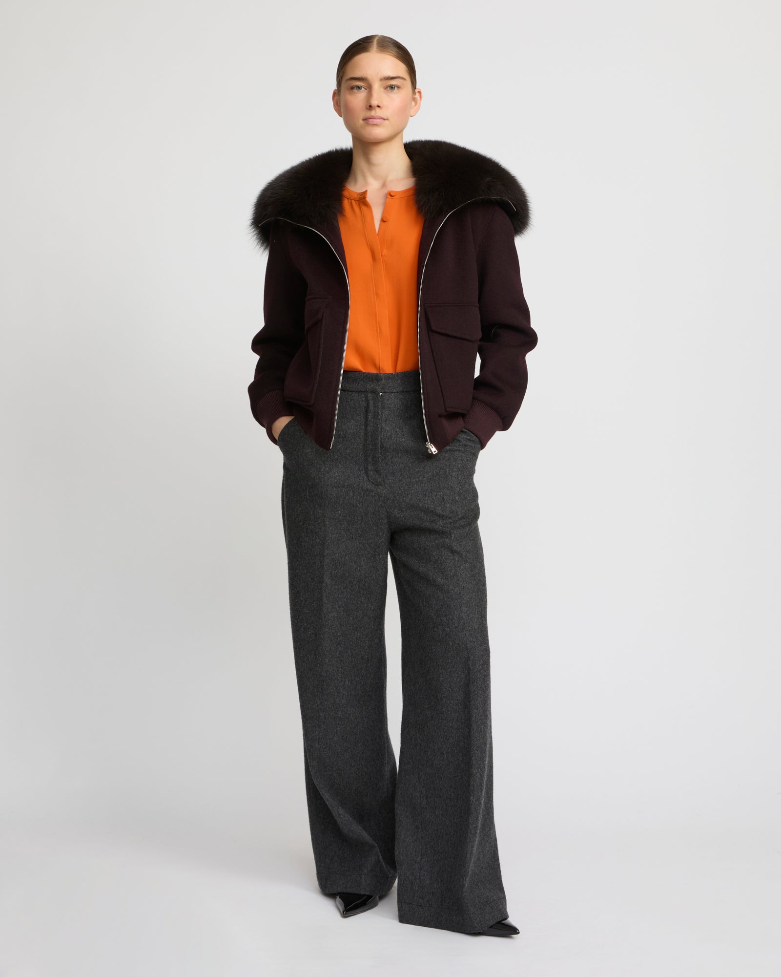 Cropped jacket in cashmere wool with fox fur collar – Yves Salomon