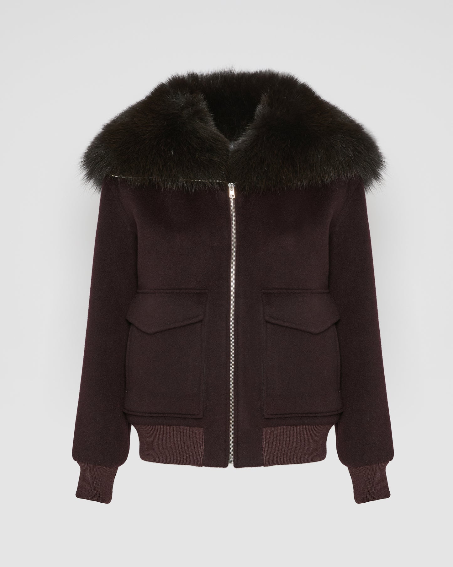 Veste courte en lainage cachemire avec col en fourrure de renard
