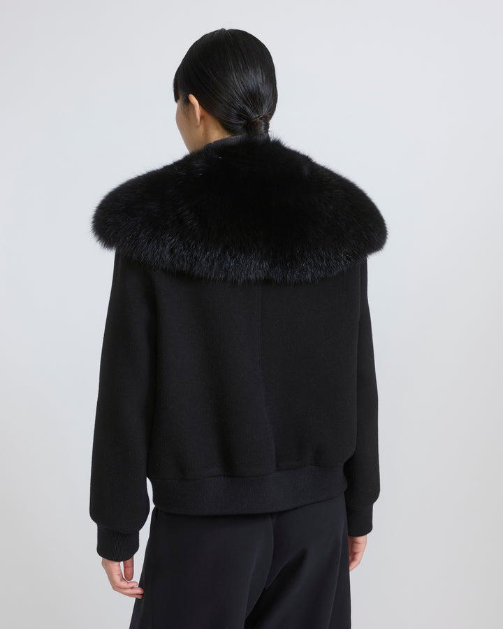 Cropped jacket in cashmere wool with fox fur collar
