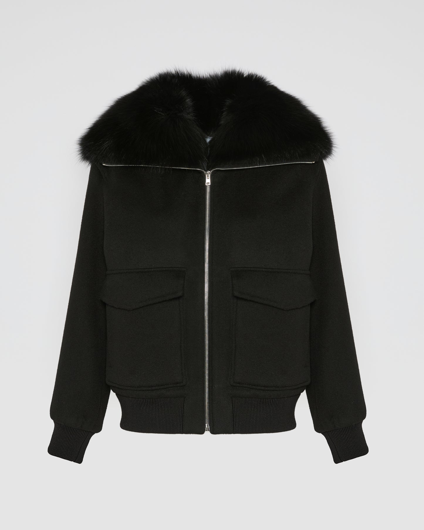 Cropped jacket in cashmere wool with fox fur collar