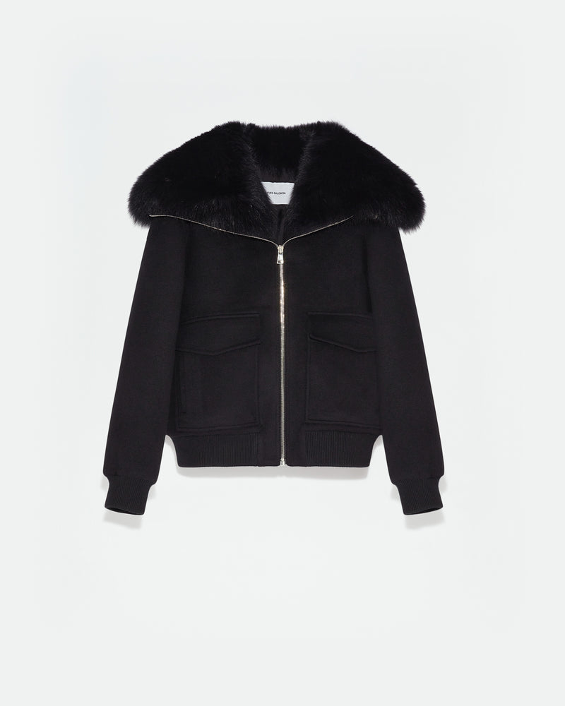 Cropped jacket in cashmere wool with fox fur collar