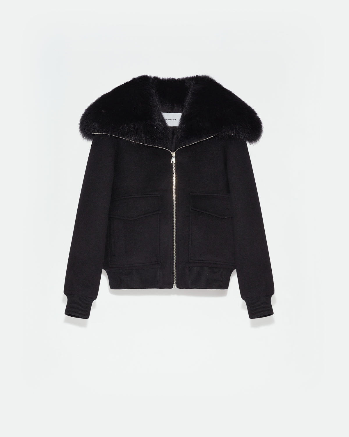 Jacket in cashmere wool with fox fur - Black - Yves Salomon