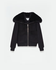 Veste courte en lainage cachemire avec col en fourrure de renard