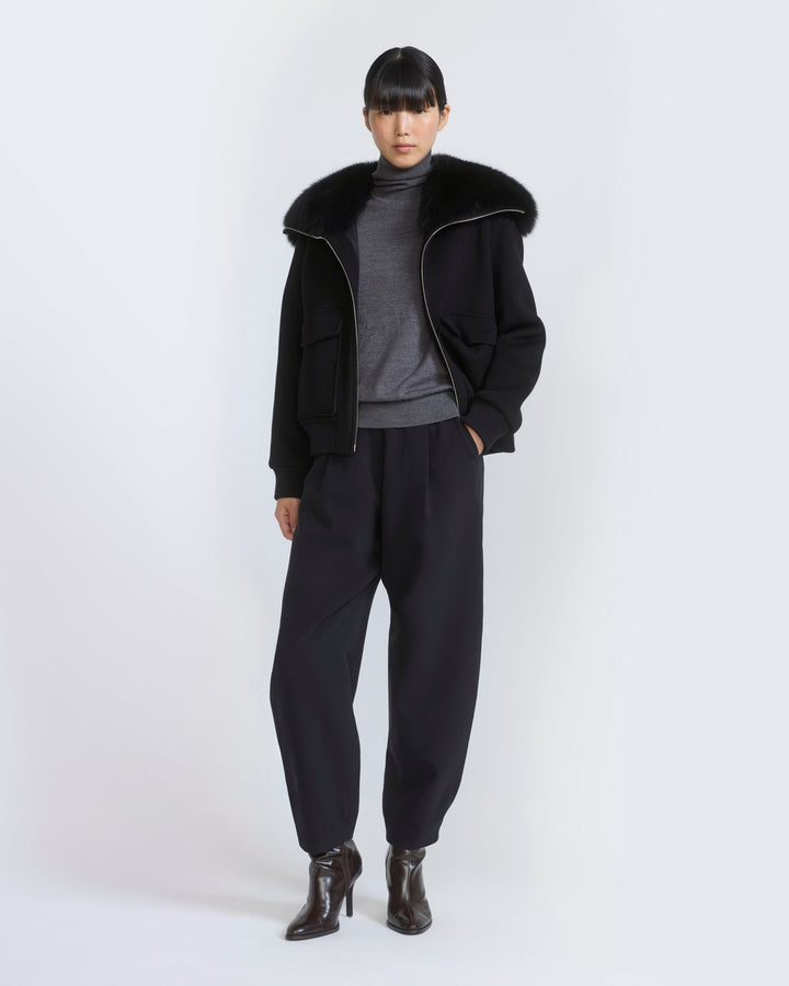 Cropped jacket in cashmere wool with fox fur collar