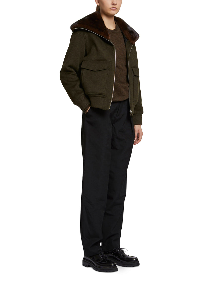 Blouson en lainage cachemire avec col en vison
