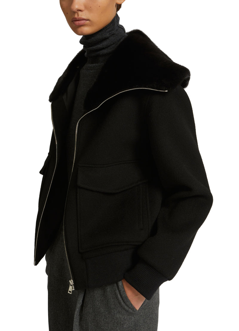 Blouson en lainage cachemire avec col en vison