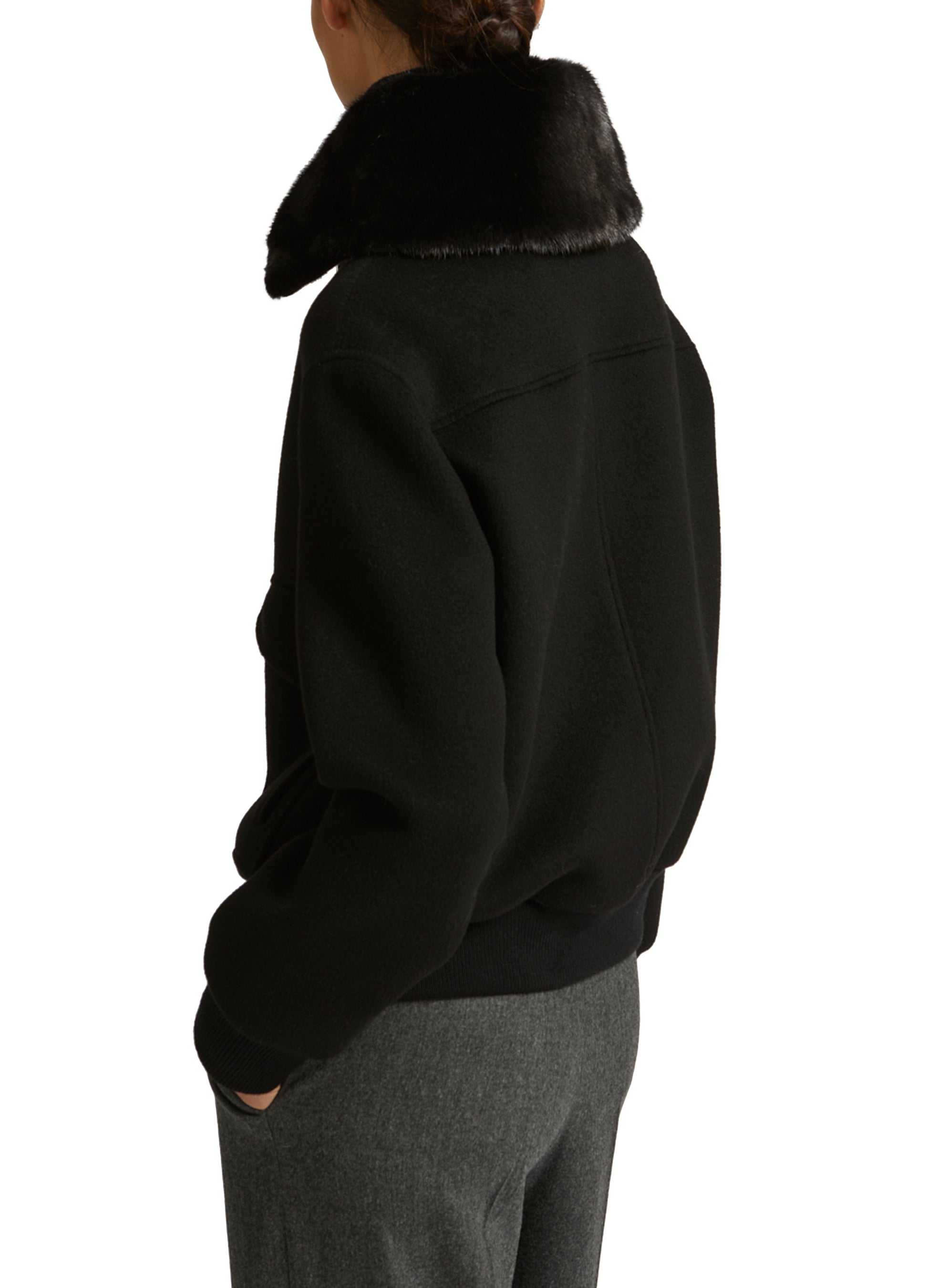Yves Salomon Cashmere wool jacket with mink fur collar - black