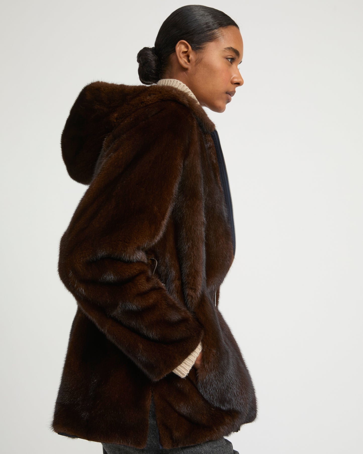 Parka courte en tissu technique réversible déperlant avec fourrure de vison -Yves Salomon