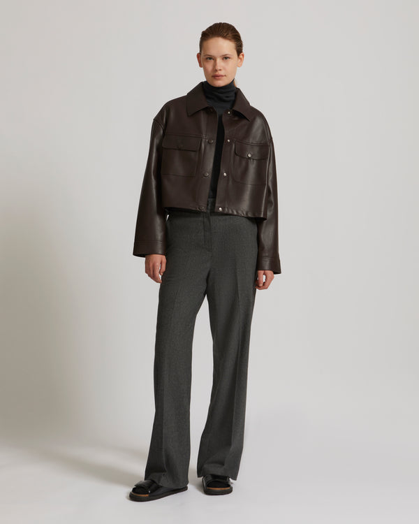 Cropped shirt in lamb leather