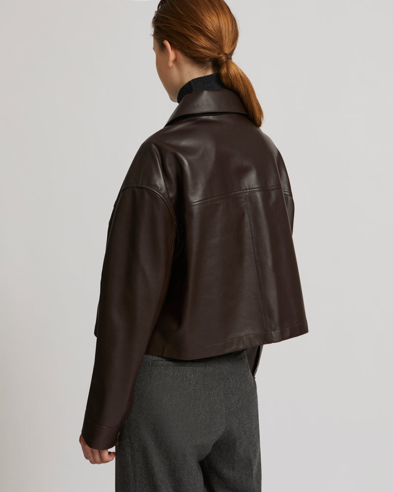 Cropped shirt in lamb leather