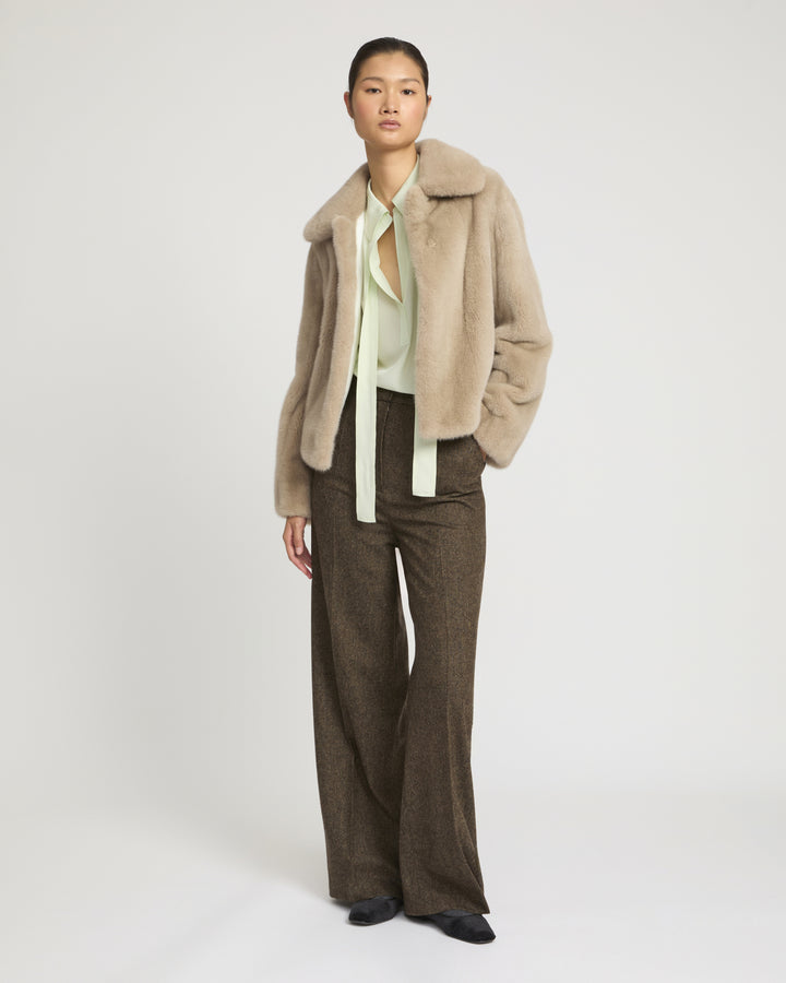 Veste courte en fourrure de vison à poils longs