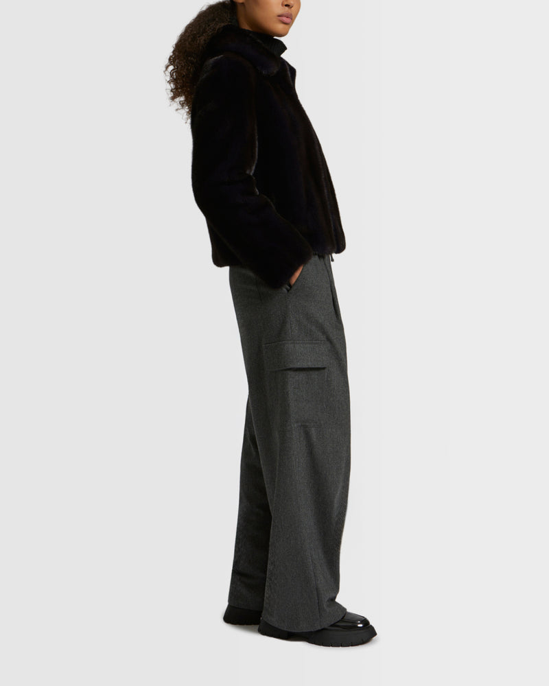 Veste courte en vison à poils longs