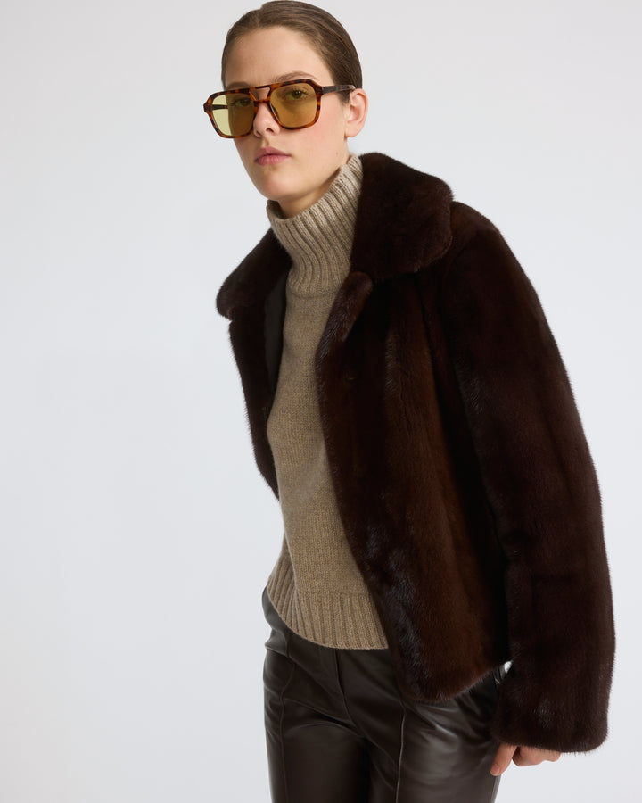 Veste courte en fourrure de vison à poils longs - Yves Salomon - Nouvelle collection Automne Hiver
