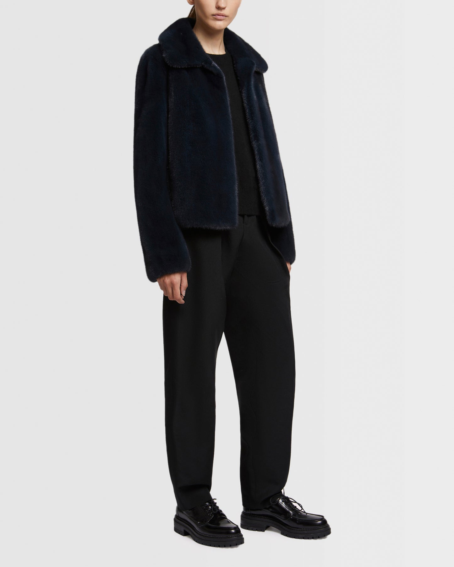 Veste courte en fourrure de vison à poils longs