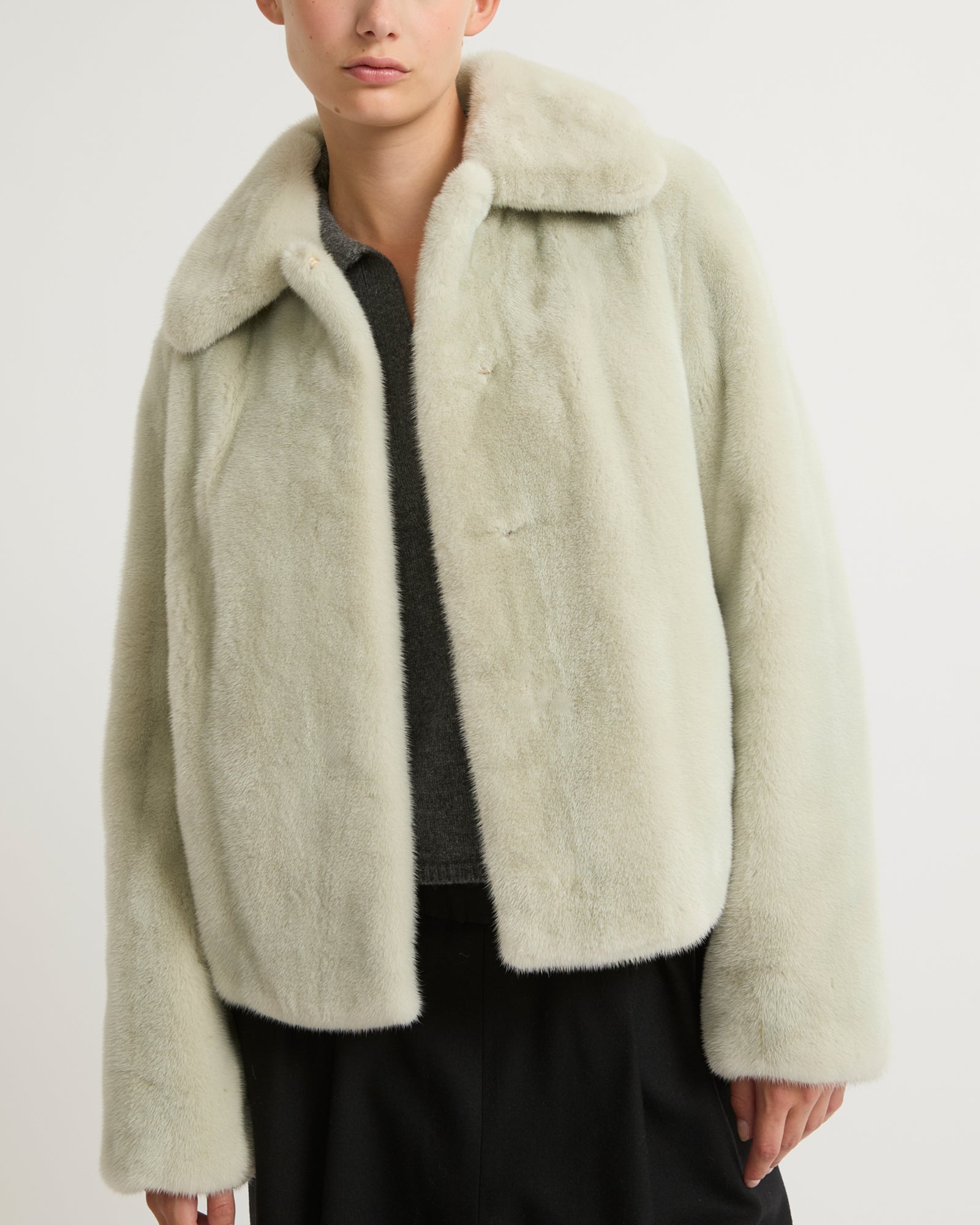 Short jacket in long-haired mink fur - Green - Yves Salomon