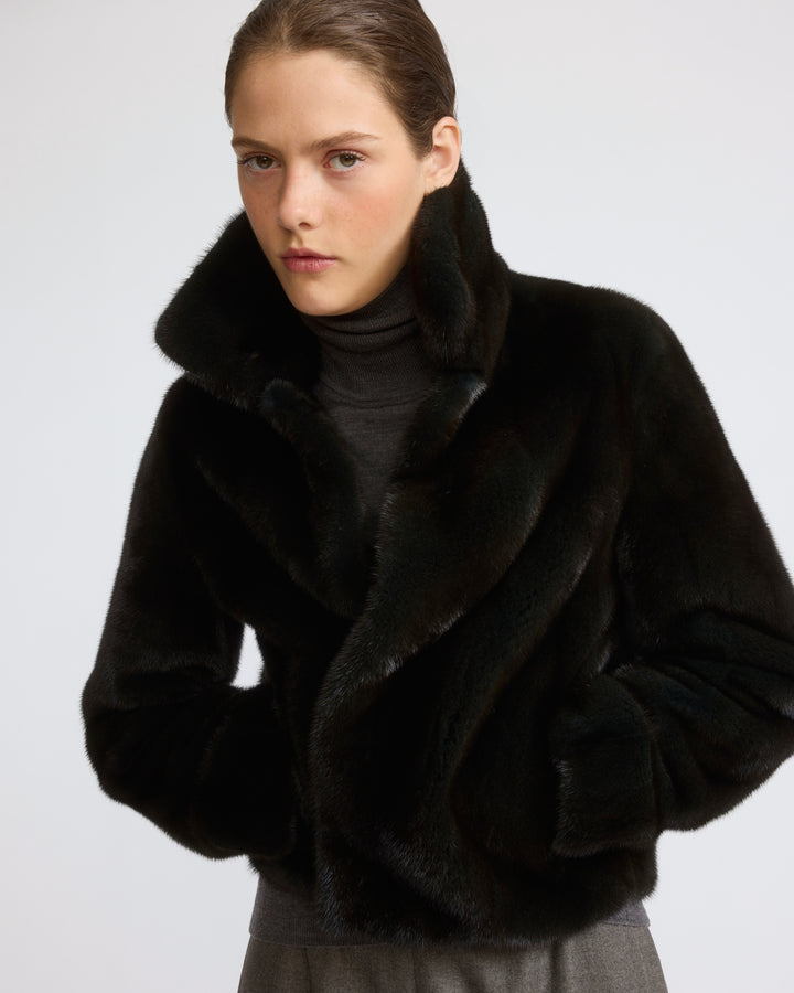 Veste courte en fourrure de vison à poils longs - Yves Salomon - Nouvelle collection Automne Hiver