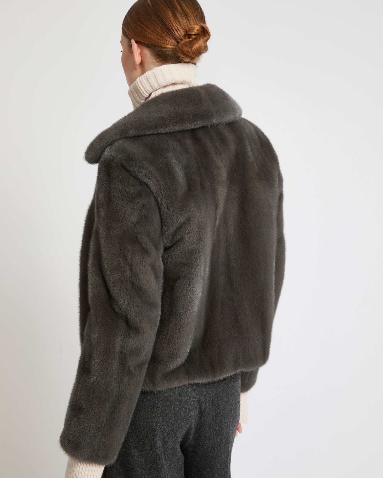 Short jacket in long-haired mink fur - Grey - Yves Salomon