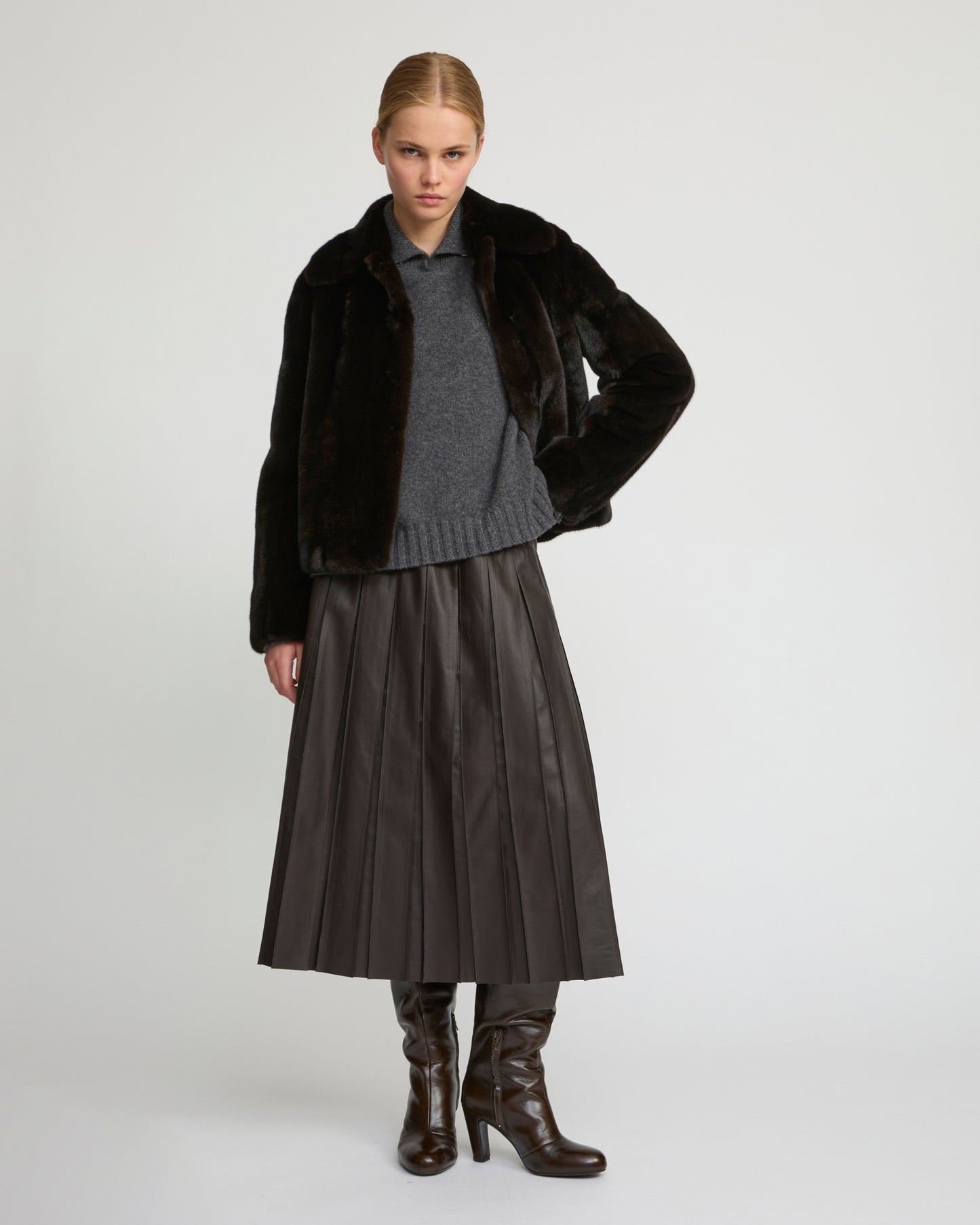 Veste courte en fourrure de vison à poils longs