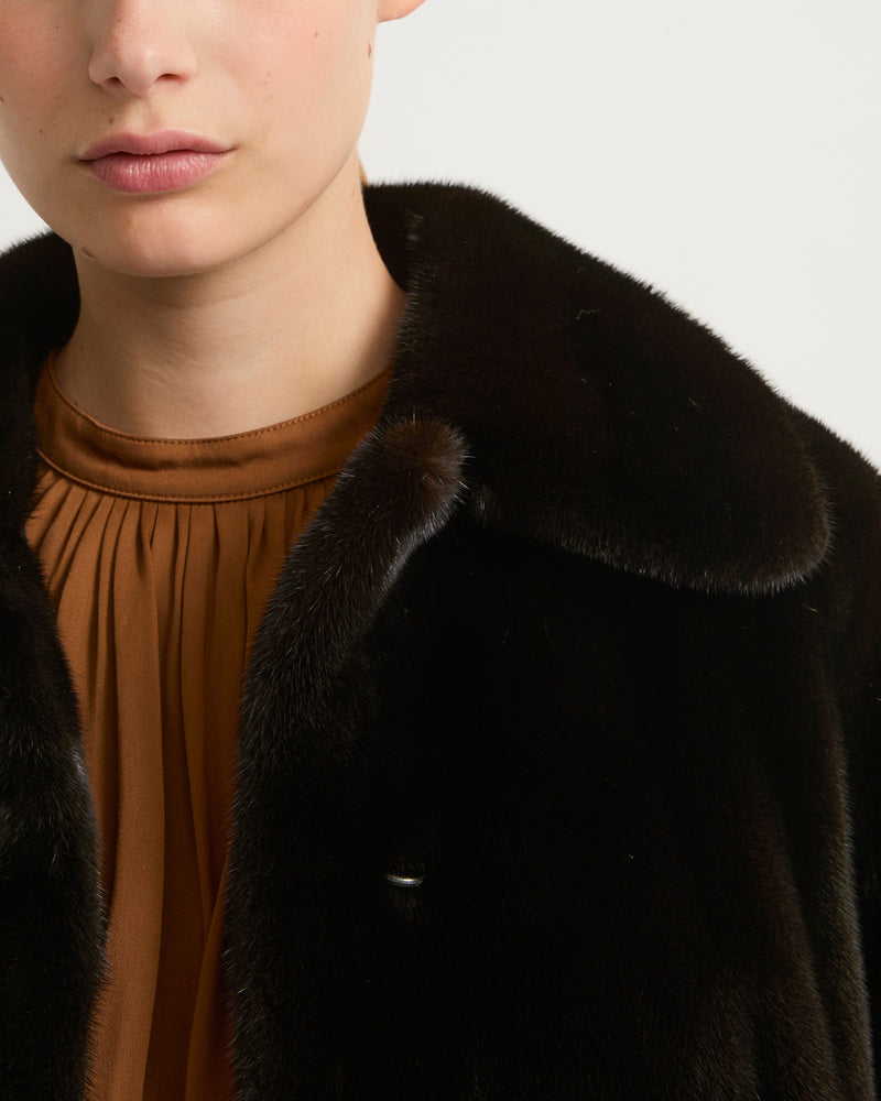 Veste courte en fourrure de vison à poils longs