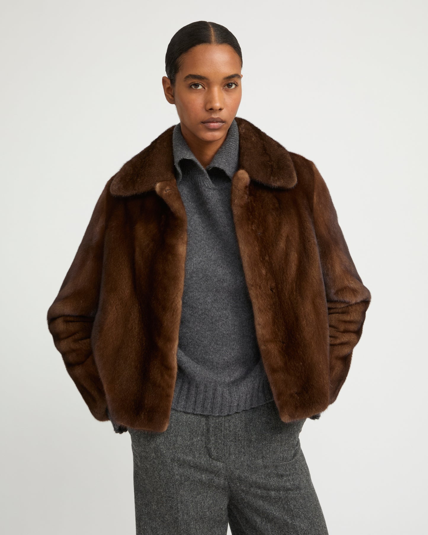 Veste courte en fourrure de vison à poils longs