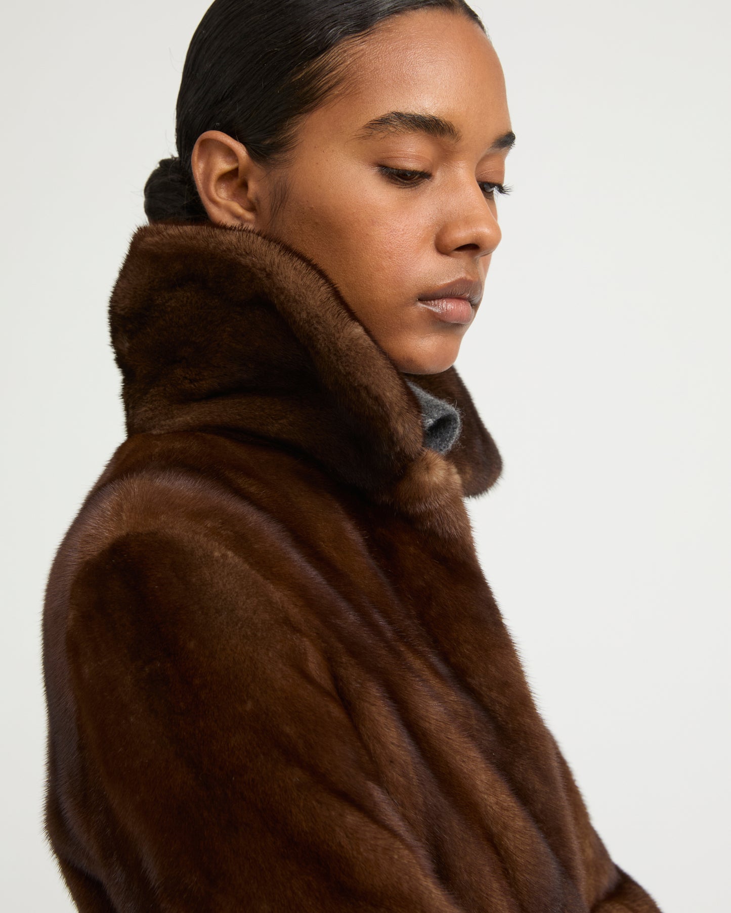 Veste courte en fourrure de vison à poils longs
