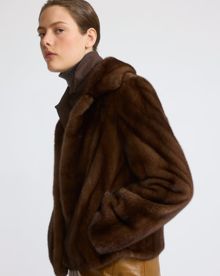 Veste courte en fourrure de vison à poils longs - Yves Salomon - Nouvelle collection Automne Hiver