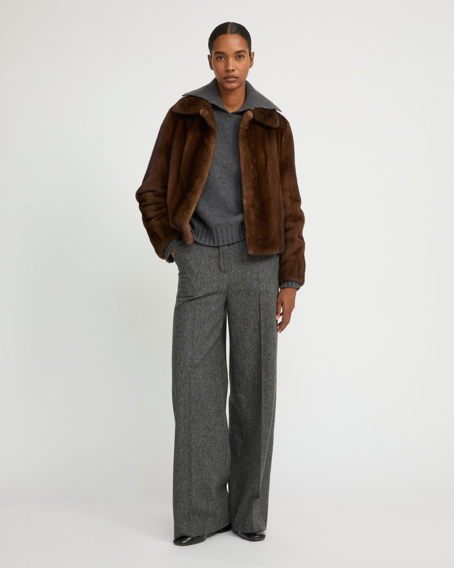 Veste courte en fourrure de vison à poils longs
