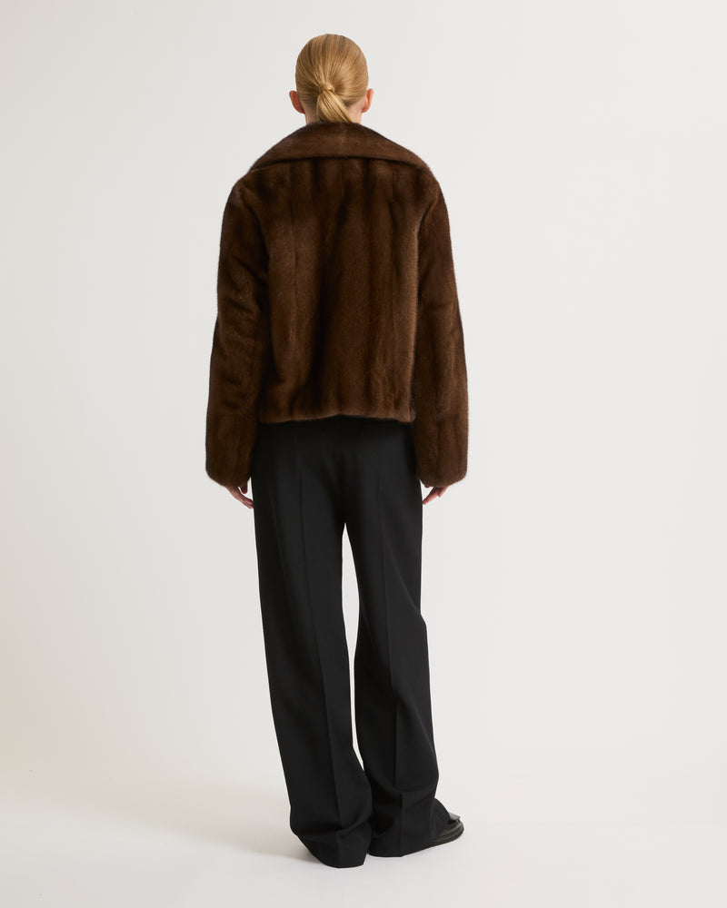 Veste courte en fourrure de vison à poils longs